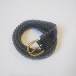 Surrey Braided Belt Women Medium Black Genuine Leather Solid Brass Boho Classic